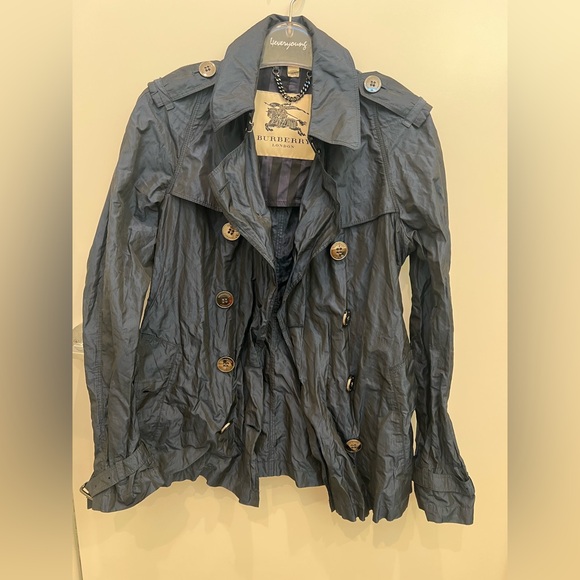 BURBERRY London Blue Polyester Short Trench Coat Size 6 - Picture 1 of 12
